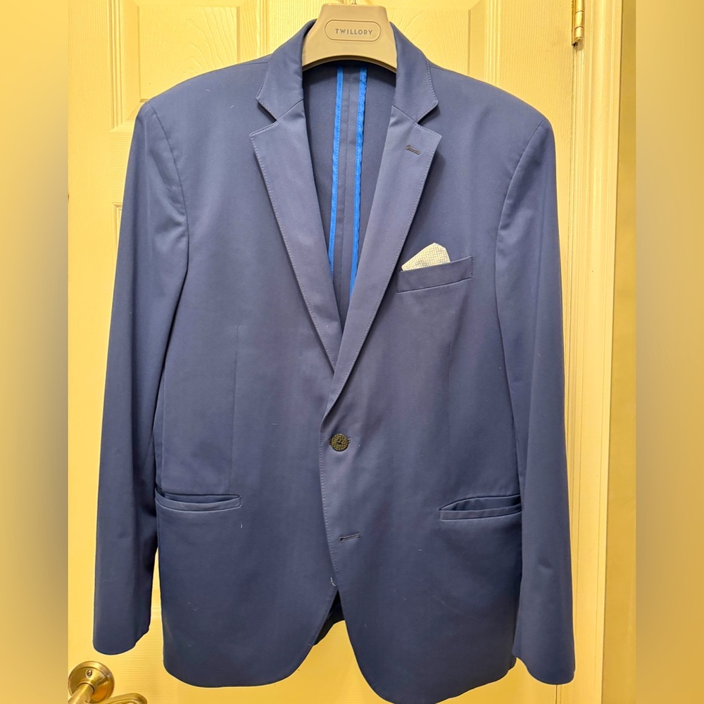 Twillory Blazer Mens 44 R Blue Performance Sports Coat Jacket Stretch Non Iron